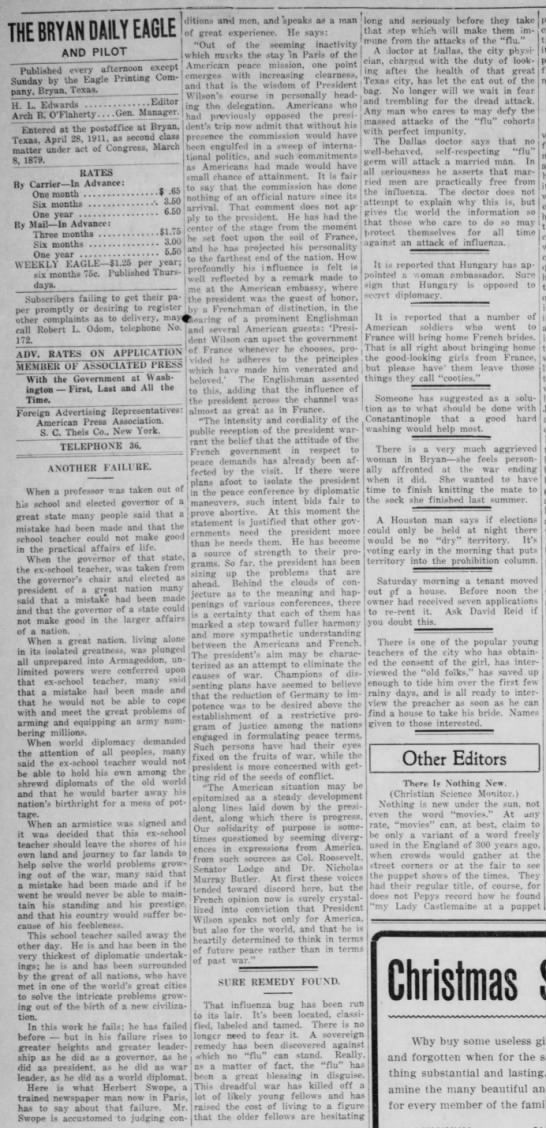 Spanish Flu The Eagle Dec. 23, 1918.jfif